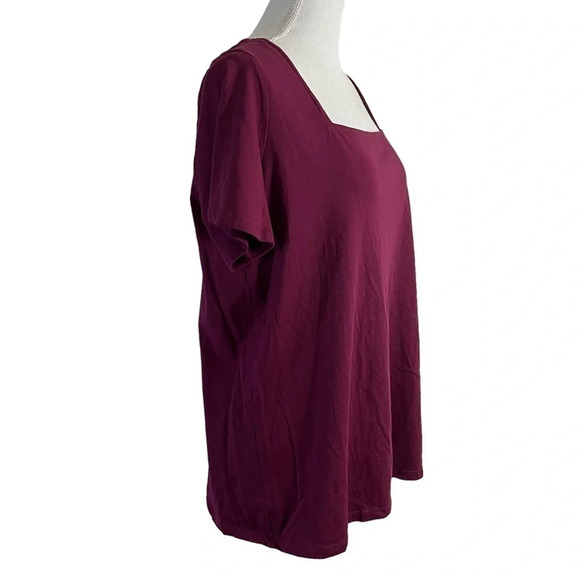 Roamans Dark Purple Top Size 12 Square Neckline Short Sleeves Stretch Blouse - Picture 2 of 4